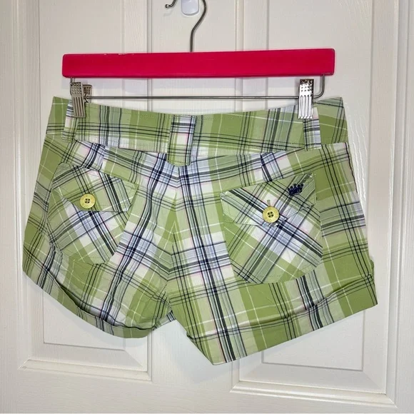 Y2K OTB Green Blue White Plaid Mini Short Sz 6 Scene Mcbling Indie Skater 2000s - Picture 3 of 8